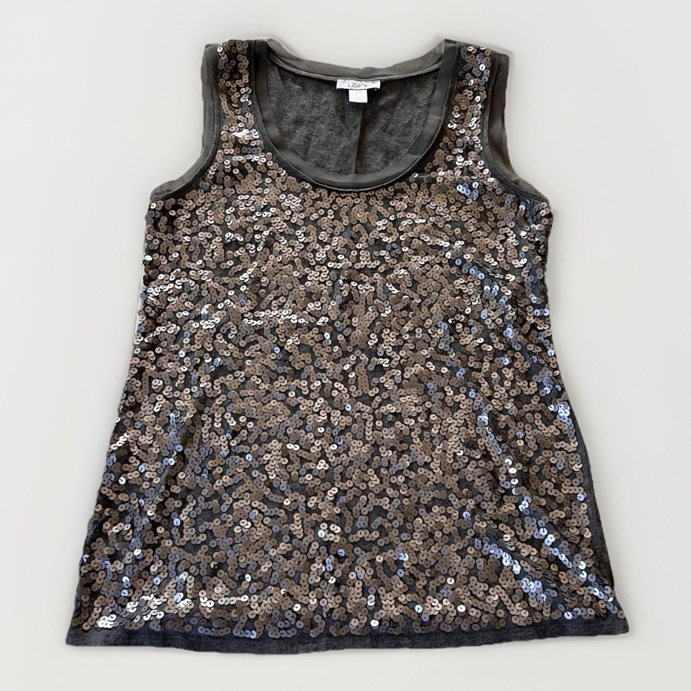 3/$25 Sale! Ann Taylor LOFT Women's Matte Gray Sequin Tank Top Size‎ M